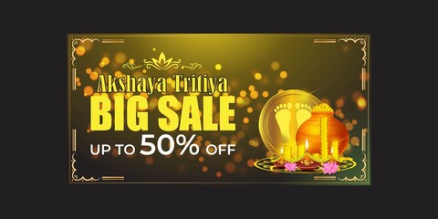 Naklejka premium VECTOR ILLUSTRATION OFFER BANNER FOR INDIAN FESTIVAL WITH TEXT AKSHAYA TRITIYA MEANS AKSHAYA TRITIYA'