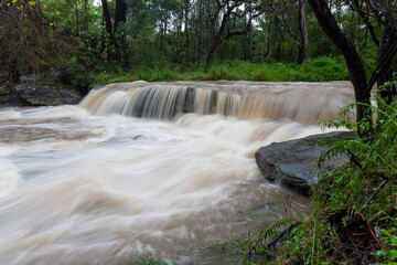 Fototapeta na wymiar Strong water flow in the creek.