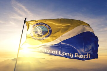 Long Beach of California of United States flag waving on the top