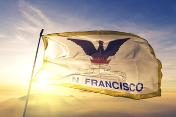 San Francisco of California of United States flag waving on the top