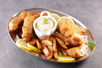 fish and chips with dipping sauce