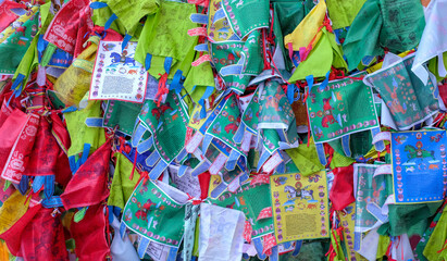 Prayer flags in Buddhist Temple, Saint-Petersburg, Russia