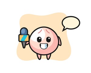 Character mascot of meat bun as a news reporter