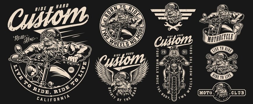 Vintage motorcycle monochrome labels