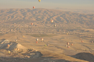 Cappadocia hot air balloon tour aerial view Mount Erciyes sunrise and valleys 2016
