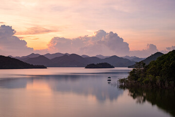Fototapeta na wymiar A nice sunset at the lake in Phetchaburi, Thailand
