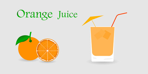 Orange juice cocktail. Enjoyment during the warm time of the day. Citrus, bar, beach. Vector illustration