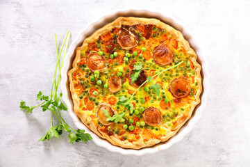 vegetable pie or quiche with goat cheese