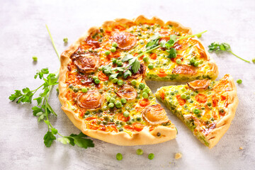 vegetable pie or quiche with slice