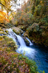 A Waterfall in Kikuchi Valley during the autumn (A not well-known place in Kumamoto, Japan)