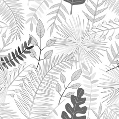 Seamless vector pattern with white and black tropical leaves. For wallpapers, decoration, invitation, fabric, textile and print, web page background, gift and wrapping paper.