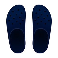 Top View Navy Blue Clog Shoes Template Vector On White Background.