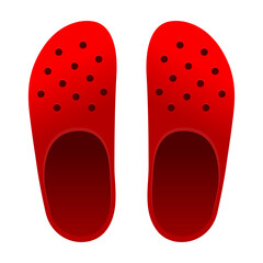 Top View Red Clog Shoes Template Vector On White Background.