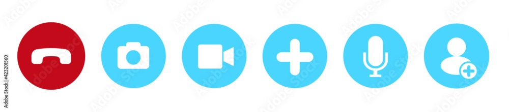 Poster video call icons set. web application buttons in flat design. isolated web elements. video calling c