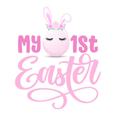 Fototapeta premium My first (1) Easter - hand drawn modern calligraphy design vector illustration. Perfect for advertising, poster, announcement or greeting card. Beautiful Letters. 