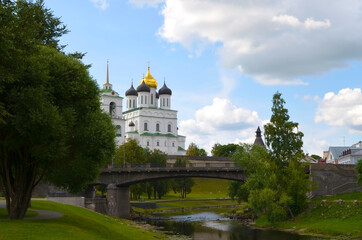 Pskov. Finnish Park. View of the Holy Trinity Cathedral