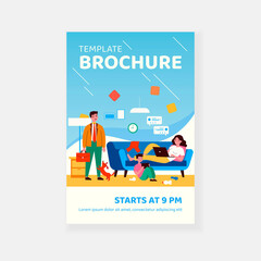 Mom and son with gadgets living on social media chats. Dad getting upset about messy at home. flat vector illustration. Internet addiction concept for banner, website design or landing web page