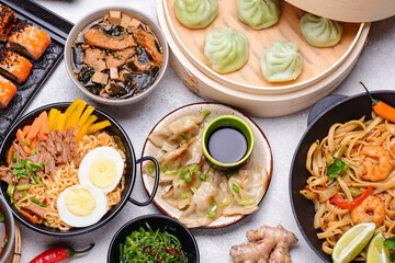 Asian food. Chinese, Japanese and Thai cuisine