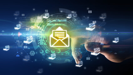 touching with soft gesture multimedia screen with future technology concept