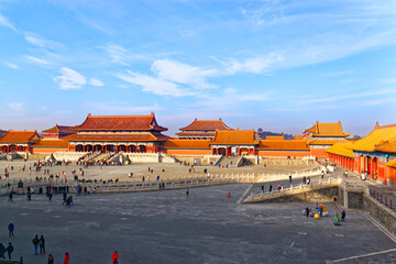 Beijing, China - January 14 2020 : Forbidden City, symbol of Chinese power. Unmissable tourist places in China. world famous scenery. Visit of the palace just before the closure due to the Covid-19