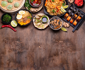 Asian food. Chinese, Japanese and Thai cuisine