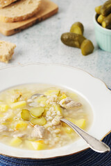 Rassolnik, traditional soup of Russian cuisine	