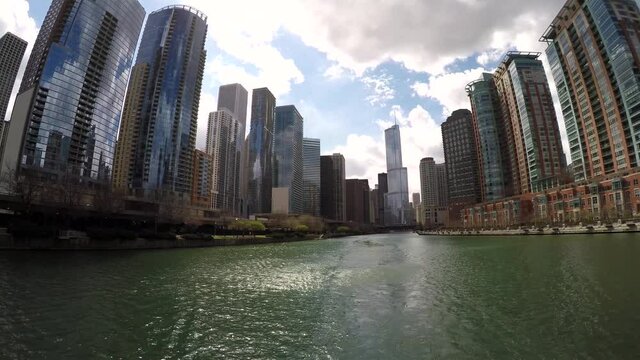 Chicago skyscrapers from the Architecture Foundation River Cruise. Illinois, USA