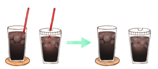 アイスコーヒー　ストローありとストローなし