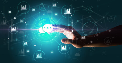 Businessman hand pressing stock graphic information on multitouch screen