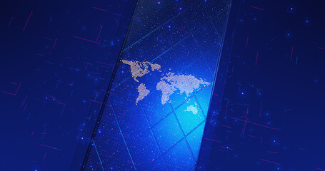Digital Planet Earth. Broadcast News Opening 3D Illustration Render. Digital Technologies, Computer Networks, Social Media, Big Data.