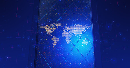 TV Broadcast News Opener 3D Graphics. Digital Cube Globe. 3D Illustration Render. Digital Technologies, Computer Networks, Social Media, Big Data.