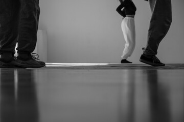 Contemporary dance hip hop workout.  Abstract blur background with shallow depth of field. Human...