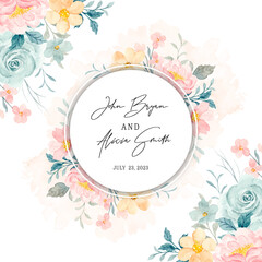 Save the date. Watercolor floral frame