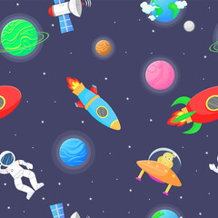Galaxy pattern cartoon style.   Astronaut with