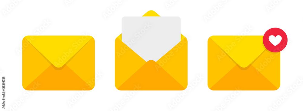 Poster mail envelope vector icon. closed, open with a message email envelope. set sms vector icons in flat 