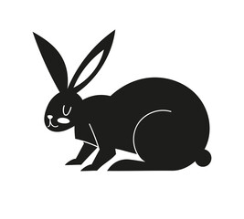 Black icon with a hare. Silhouette with Easter bunny. Vector illustration with animal isolated on white background.
