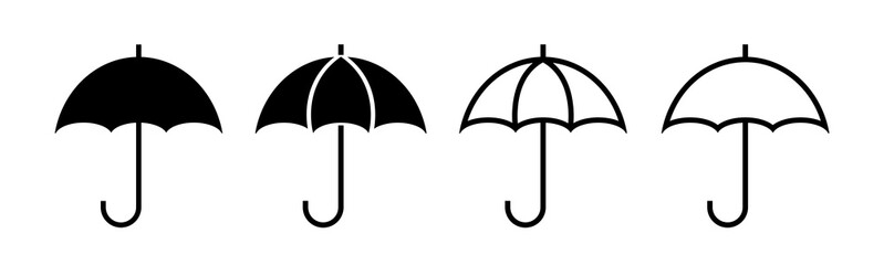 Umbrella vector icons isolated on white background. Parasol simple black vector icon. Rain, weather, meteorology sign. - obrazy, fototapety, plakaty