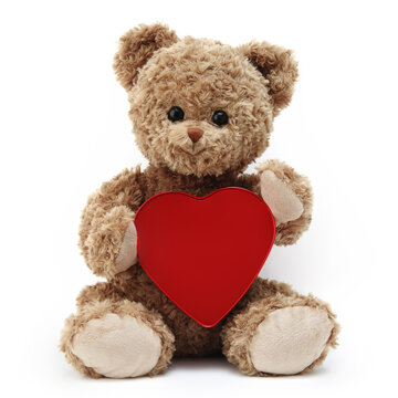 teddy bear with red heart isolated on white background