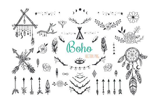 Boho mystic collection, arrows , decor elements,dreamcatchers set