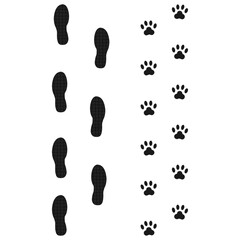 Traces of a man and a dog. Walking your pet. Vector illustration