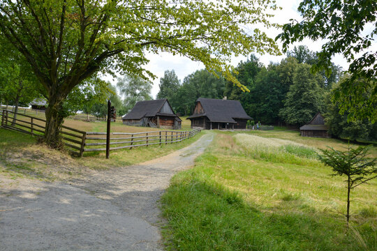 Old wooden farm in the Wallachian Open-Air Museum in the Czech Republic open-air agricultural and folklore museum in Rožnov pod Radho&scaron;těm in the Czech Republic
