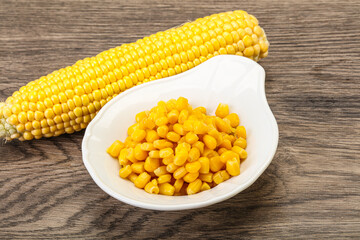 Sweet yellow corn in the bowl