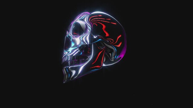Seamless animation of chrome skull with flares. Cool Halloween background
