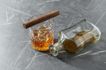 alcoholic drink, whiskey and cigar
