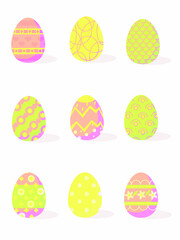 Set of colored Easter eggs on a white background