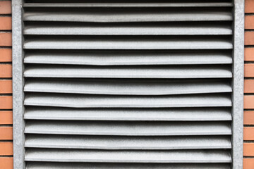 Metal stripes pattern. Ventilation grille texture. Industrial iron metal bars. Grunge grid lines. Gray metal frame background.