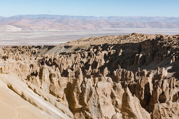 Eroded landscape and rock towers in Tibet