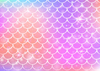 Princess mermaid background with kawaii rainbow scales pattern.