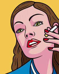Cool Girl with Cigarette Cartoon. Girl Facial Expression Vector Icon Illustration, Isolated on Premium Vector.
