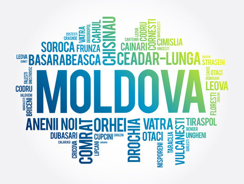 List of cities in Moldova word cloud collage, education and travel concept background